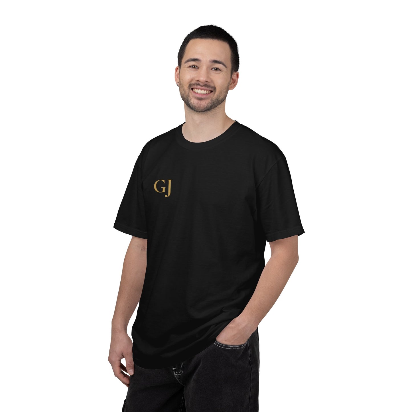 GJ Monogram Tee — Black Gold Minimalist T-Shirt