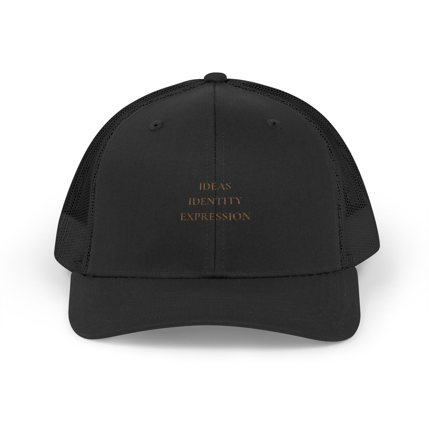 IDEAS. IDENTITY. EXPRESSION - Minimalist Black Mesh Trucker Cap — 'Boss, Beauty, Expression' Embroidered Snapback