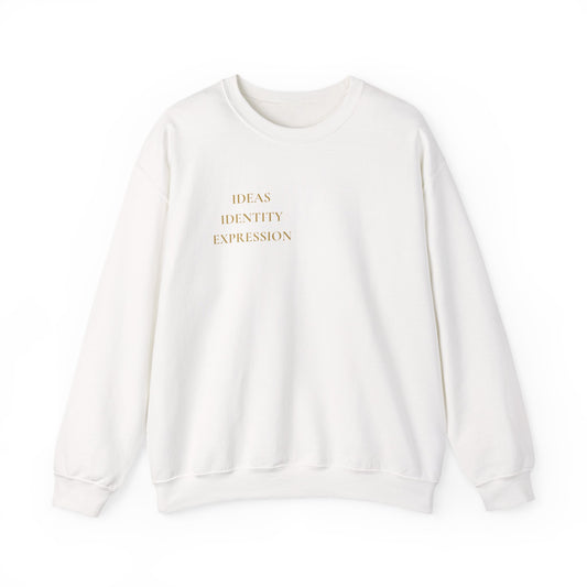 GJ Minimalist 'Ideas Identity Expression' Crewneck Sweatshirt — White Graphic Sweatshirt