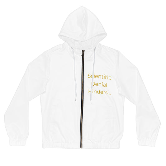 Women’s Full-Zip Hoodie — Minimal 'Scientific Denial Hinders' Chest Graphic