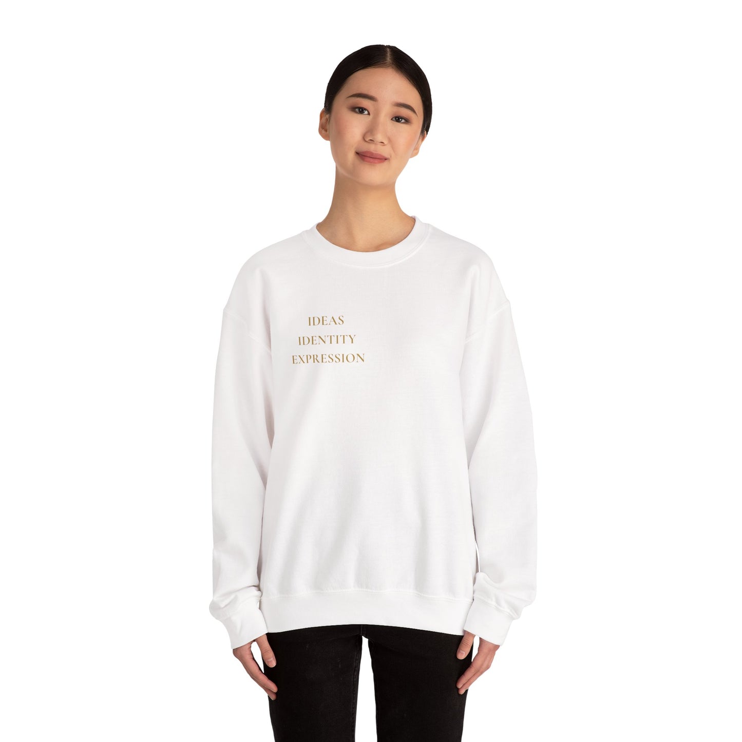 GJ Minimalist 'Ideas Identity Expression' Crewneck Sweatshirt — White Graphic Sweatshirt